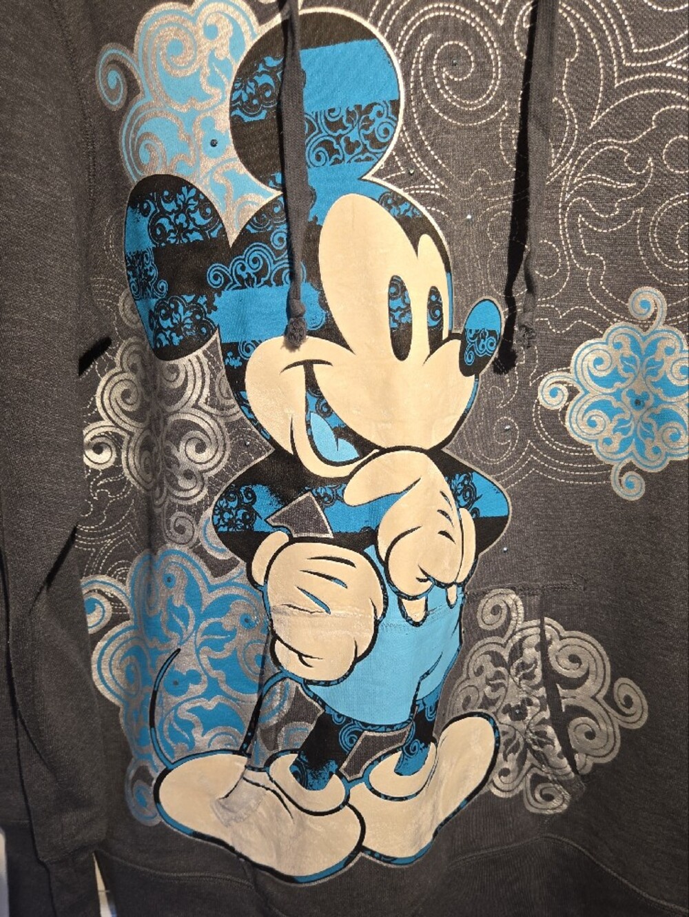 Disney Charcoal Hoodie with Blue & White Mickey Graphic